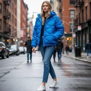 RLX RALPH LAUREN SZ M ONION-QUILTED HOODED DOWN JACKET BLUE